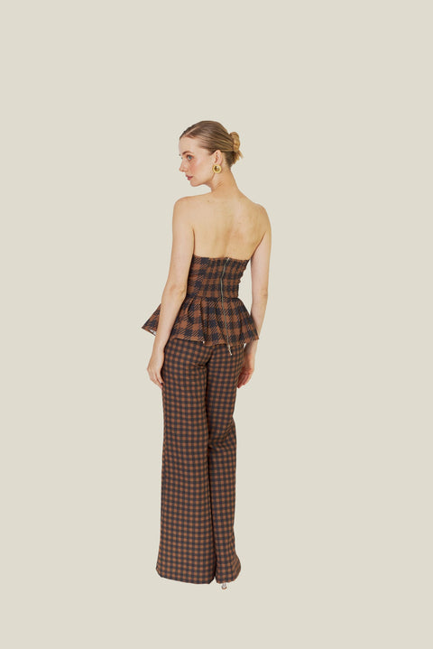 BROWNSTONE CHECK STRAPLESS TOP