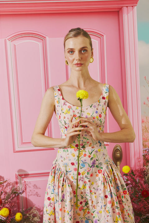 PINK FLORAL DAWN MIDI DRESS