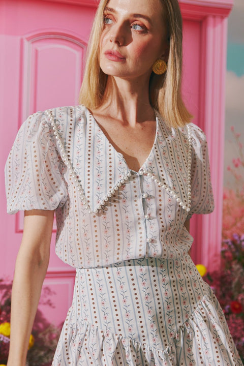 EMBROIDERED PEARL GARDEN BLOUSE